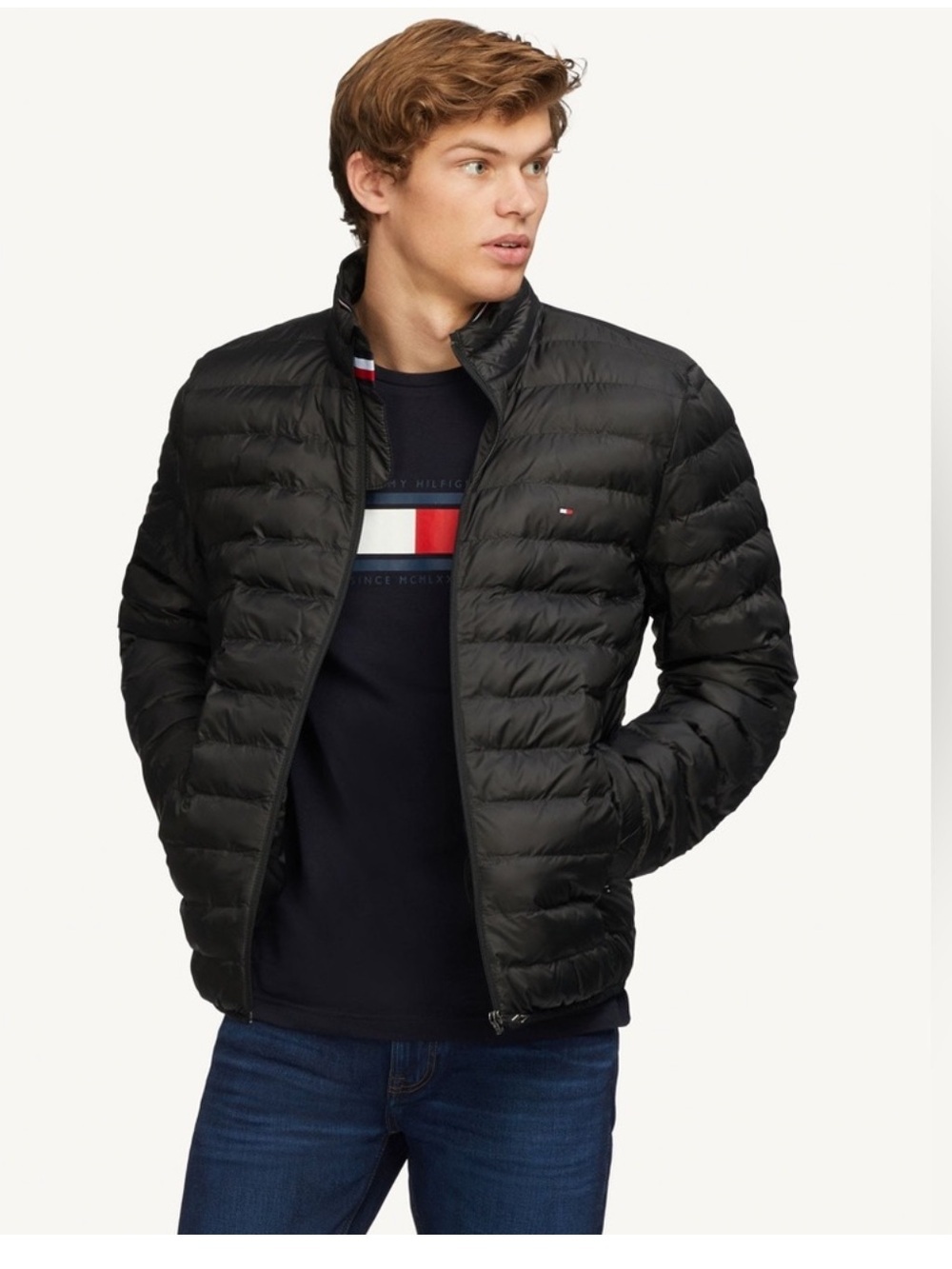 Tommy Hilfiger Natural Duck
Down Waterfowl Packable Puffer
Black Jacket Sz L